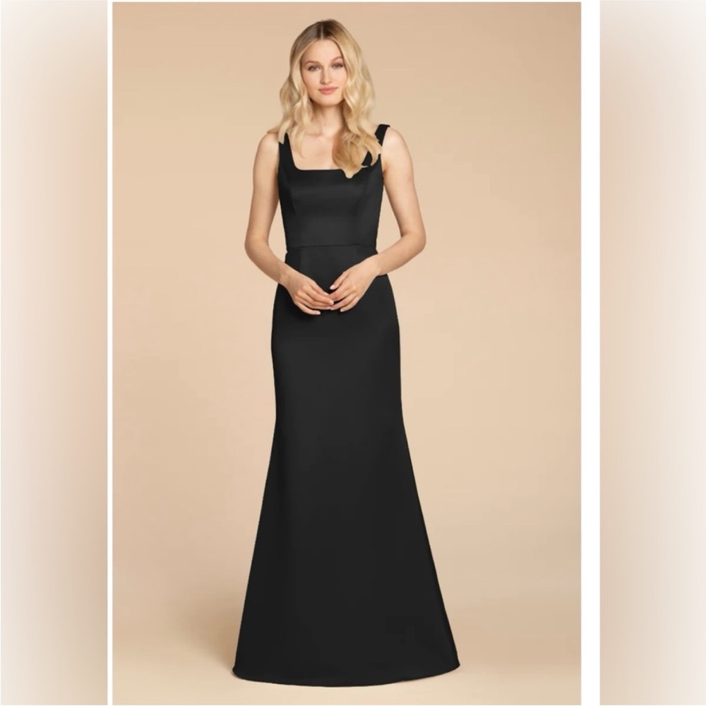 Hailey Paige Occasions bridesmaid dress black satin key hole back used once sz 8